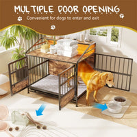 HKM-3788477 Stylish Multi-Function Dog Crate with Storage, Wooden Kennel for Large & Medium Dogs, Brown