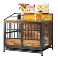 HKM-3788477 Stylish Multi-Function Dog Crate with Storage, Wooden Kennel for Large & Medium Dogs, Brown