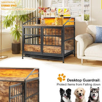 HKM-3788477 Stylish Multi-Function Dog Crate with Storage, Wooden Kennel for Large & Medium Dogs, Brown