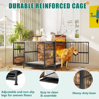 HKM-3788477 Stylish Multi-Function Dog Crate with Storage, Wooden Kennel for Large & Medium Dogs, Brown