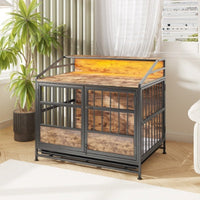 HKM-3788477 Stylish Multi-Function Dog Crate with Storage, Wooden Kennel for Large & Medium Dogs, Brown