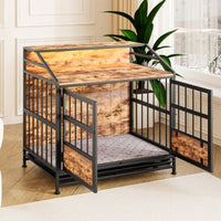 HKM-3788477 Stylish Multi-Function Dog Crate with Storage, Wooden Kennel for Large & Medium Dogs, Brown