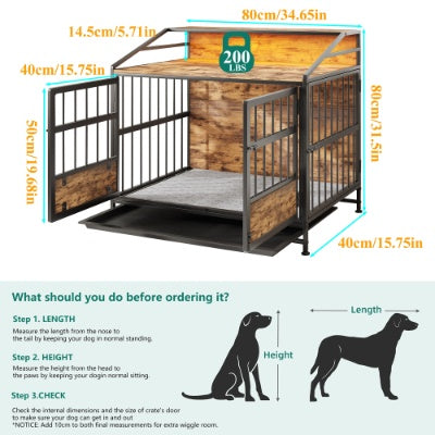 HKM-3788477 Stylish Multi-Function Dog Crate with Storage, Wooden Kennel for Large & Medium Dogs, Brown