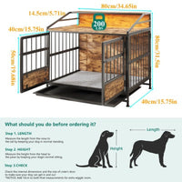 HKM-3788477 Stylish Multi-Function Dog Crate with Storage, Wooden Kennel for Large & Medium Dogs, Brown