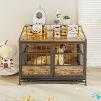 HKM-3788477 Stylish Multi-Function Dog Crate with Storage, Wooden Kennel for Large & Medium Dogs, Brown