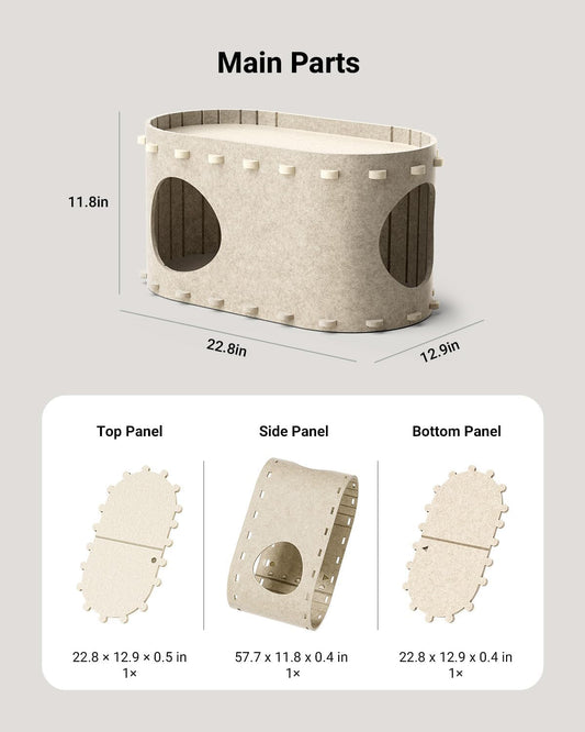 HKM-3788989 Cozy Indoor Cat Bed Cave with Foldable Design and Scratch-Resistant Tunnel