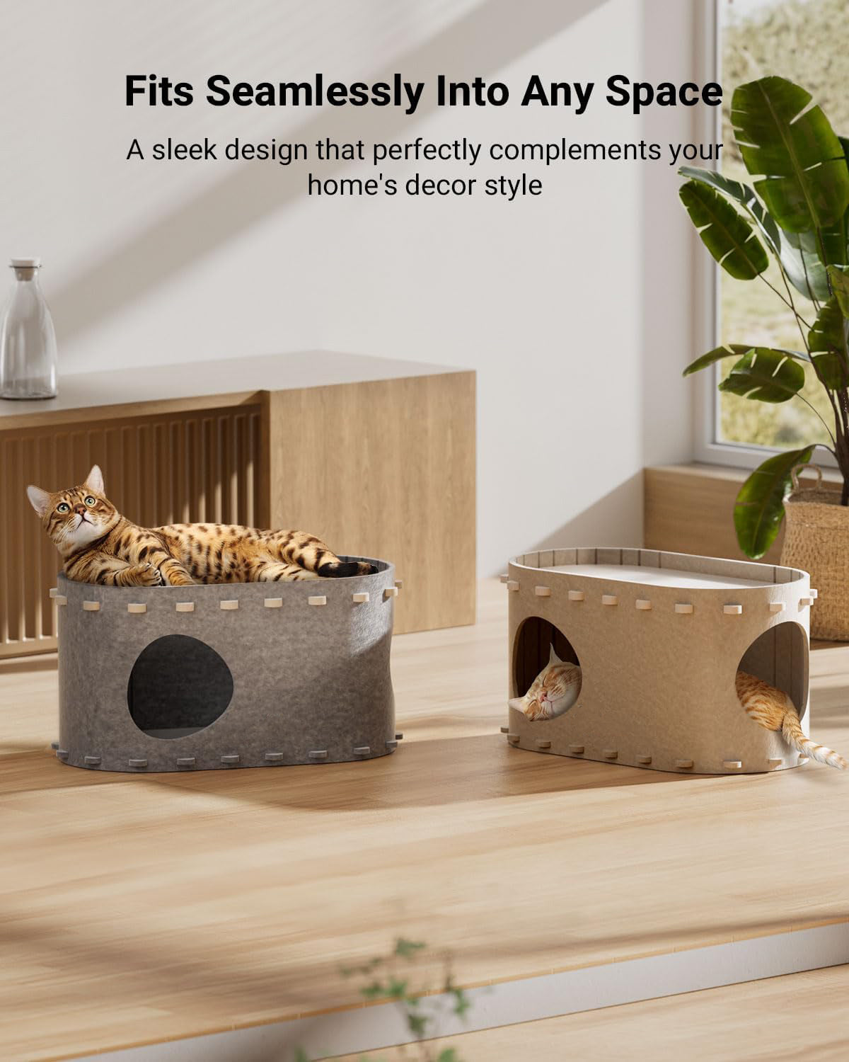 HKM-3788989 Cozy Indoor Cat Bed Cave with Foldable Design and Scratch-Resistant Tunnel
