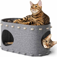 HKM-3788989 Cozy Indoor Cat Bed Cave with Foldable Design and Scratch-Resistant Tunnel