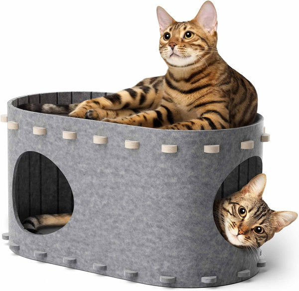 HKM-3788989 Cozy Indoor Cat Bed Cave with Foldable Design and Scratch-Resistant Tunnel