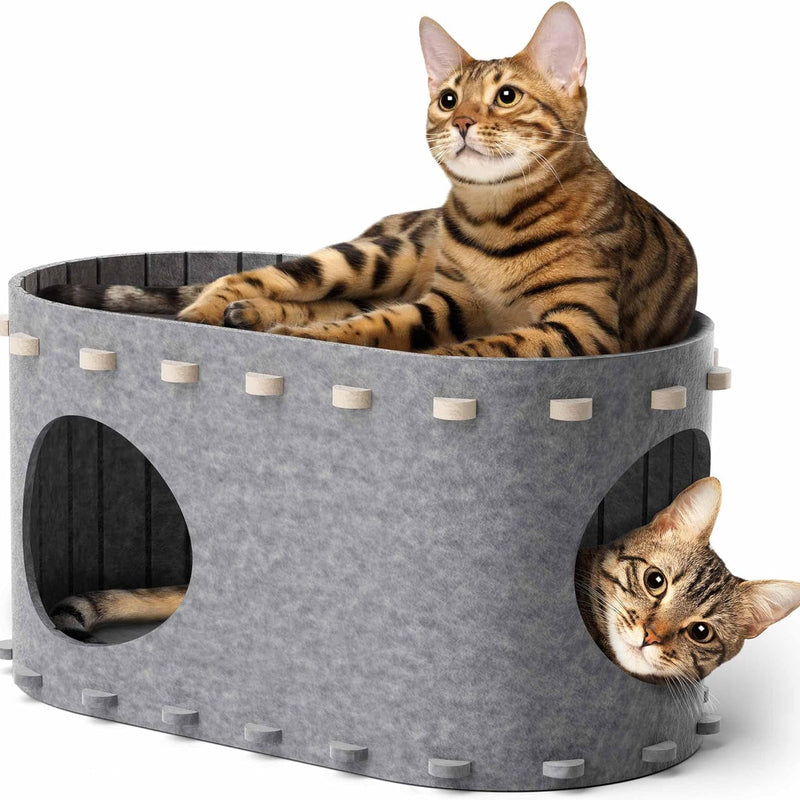 HKM-3788989 Cozy Indoor Cat Bed Cave with Foldable Design and Scratch-Resistant Tunnel