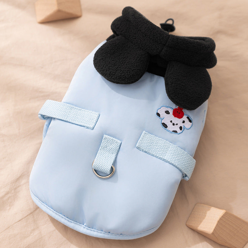 HKM-3789373 Dalmatian Ear Embroidered Hooded Cotton Coat for Small to Medium Dogs