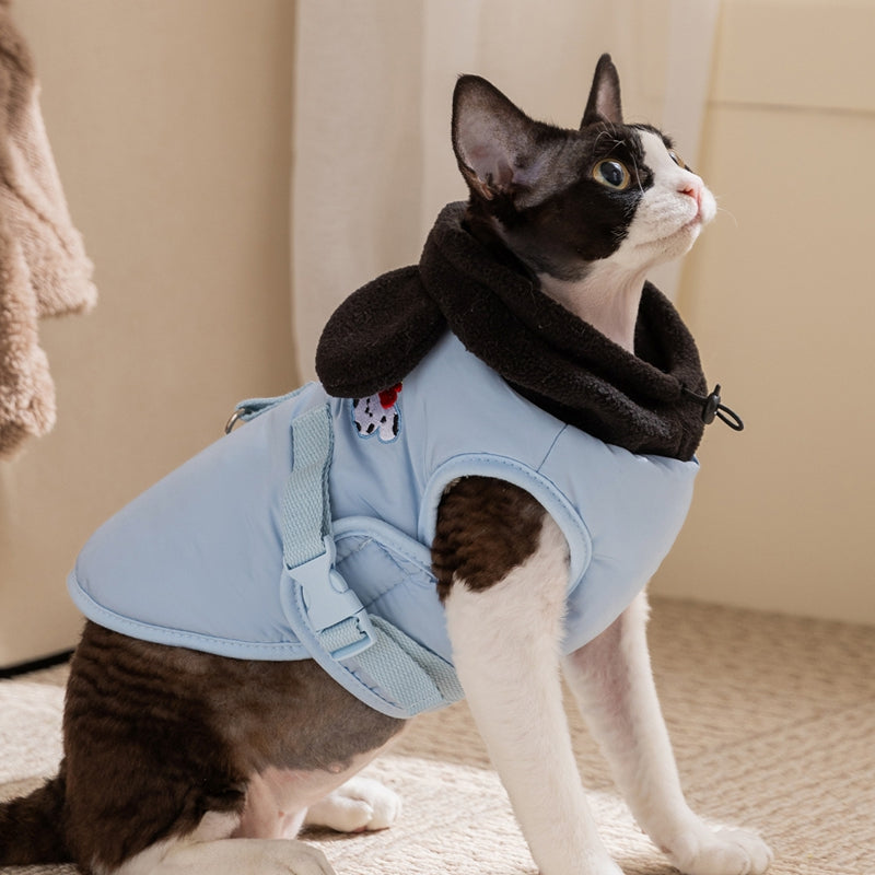 HKM-3789373 Dalmatian Ear Embroidered Hooded Cotton Coat for Small to Medium Dogs