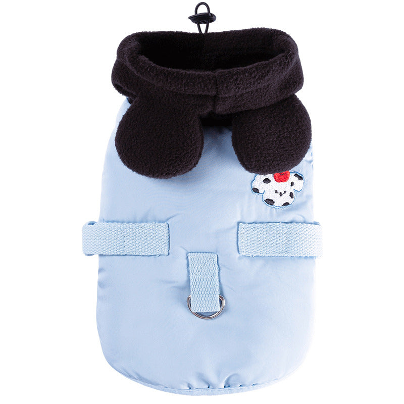HKM-3789373 Dalmatian Ear Embroidered Hooded Cotton Coat for Small to Medium Dogs