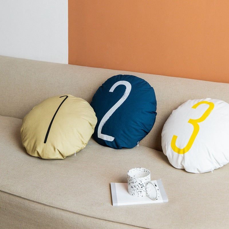 HKM-379411 Cotton Canvas Round Pillow Cushion with PP Cotton Filling - Modern Style in Multiple Colors