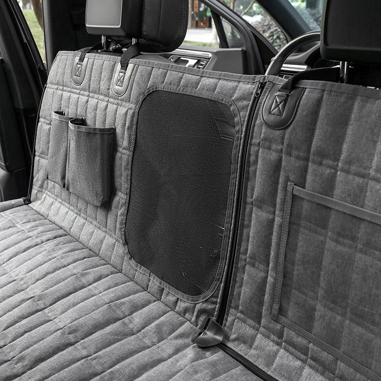 HKM-379539 Detachable Split Pet Mat for Cars - Adjustable Rear Seat Cover for Dogs, Gray and Black, 137x147cm