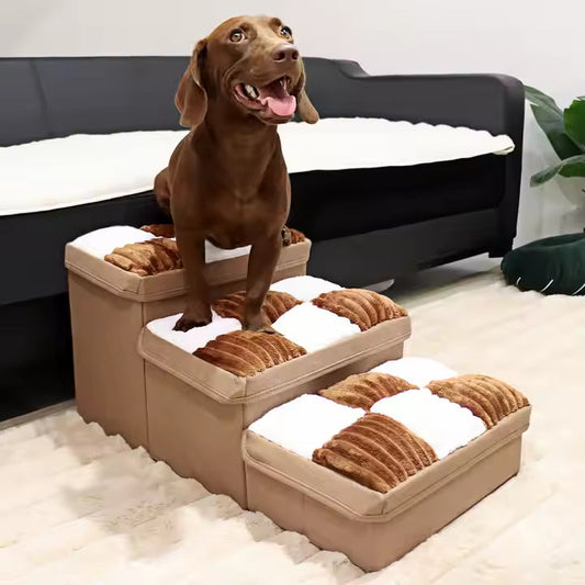 HKM-3795645 Handmade Dog Stairs with Storage Space and Grid Pattern Design