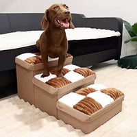 HKM-3795645 Handmade Dog Stairs with Storage Space and Grid Pattern Design