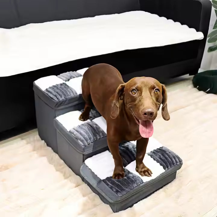 HKM-3795645 Handmade Dog Stairs with Storage Space and Grid Pattern Design