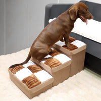 HKM-3795645 Handmade Dog Stairs with Storage Space and Grid Pattern Design