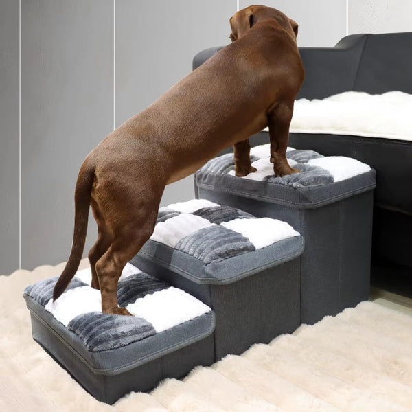 HKM-3795645 Handmade Dog Stairs with Storage Space and Grid Pattern Design