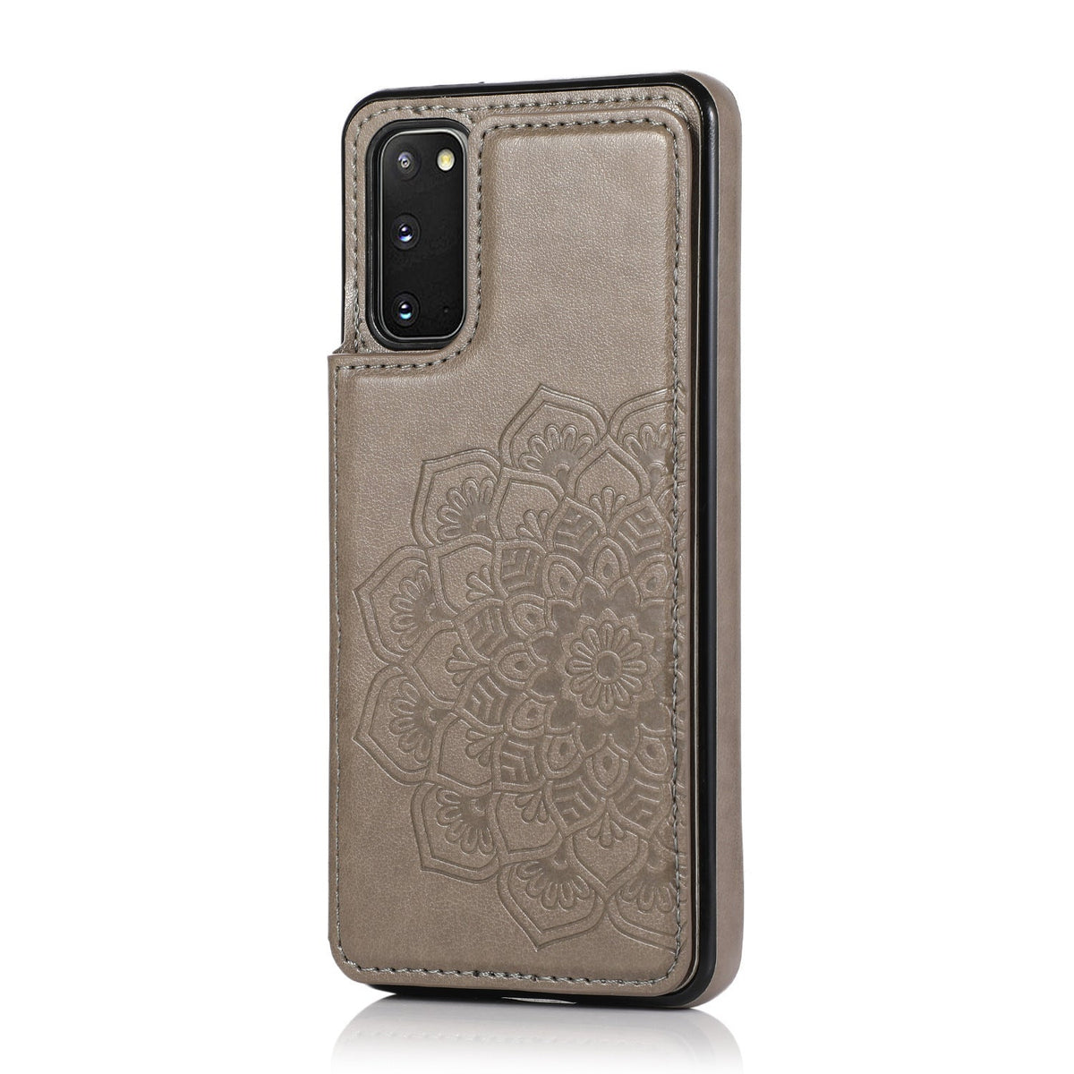 HKM-379603 Double Buckle Floral Embossed Wallet Phone Case - Compatible with Multiple Models