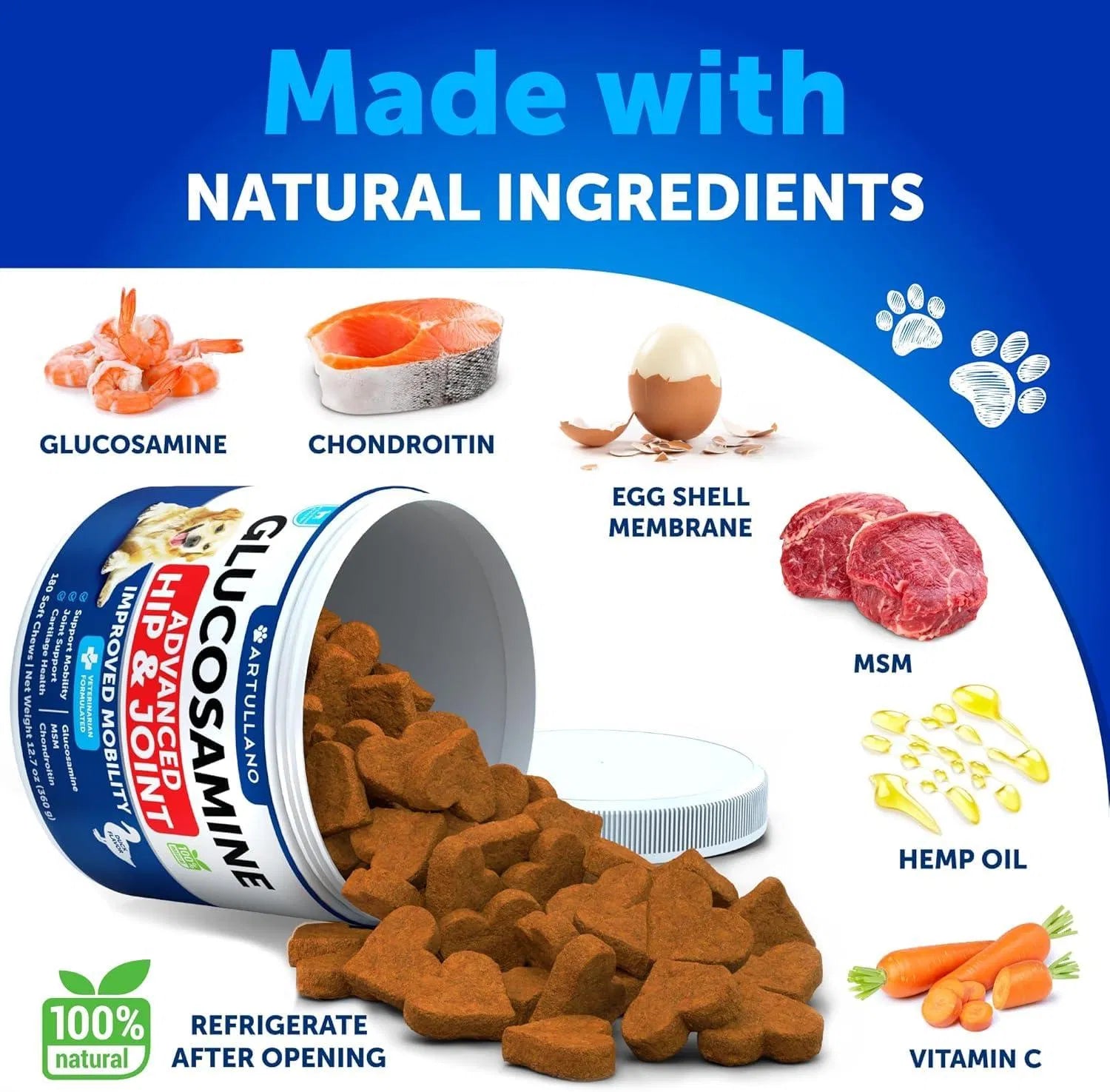 HKM-3796413 Glucosamine Chews for Dogs with Chondroitin and Hemp Oil for Joint Support, 120 Soft Treats