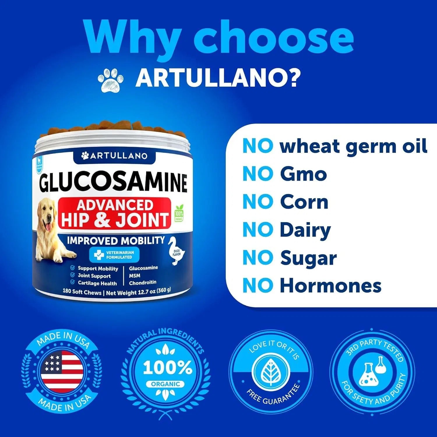 HKM-3796413 Glucosamine Chews for Dogs with Chondroitin and Hemp Oil for Joint Support, 120 Soft Treats