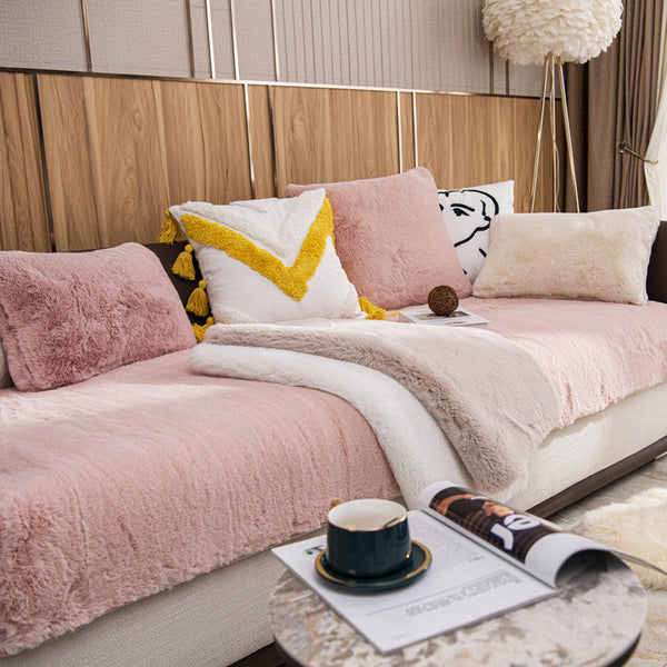 HKM-379731 Warm Plush Rabbit Sofa Cushion for Autumn and Winter - Available in Multiple Colors and Sizes
