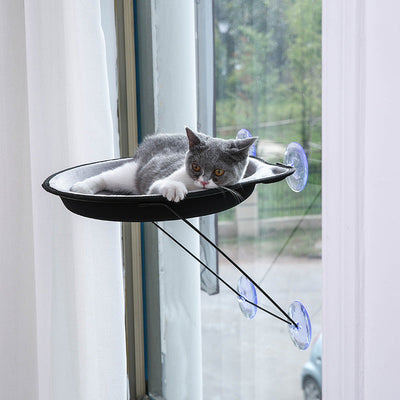 HKM-3797949 Sucker Window Sill Nest Round Cat Bed - Soft Short Plush Pet Nest for Cats