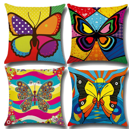 HKM-379795 Butterfly Pattern Cotton Linen Pillowcase, European Classical Cushion Cover 45x45cm