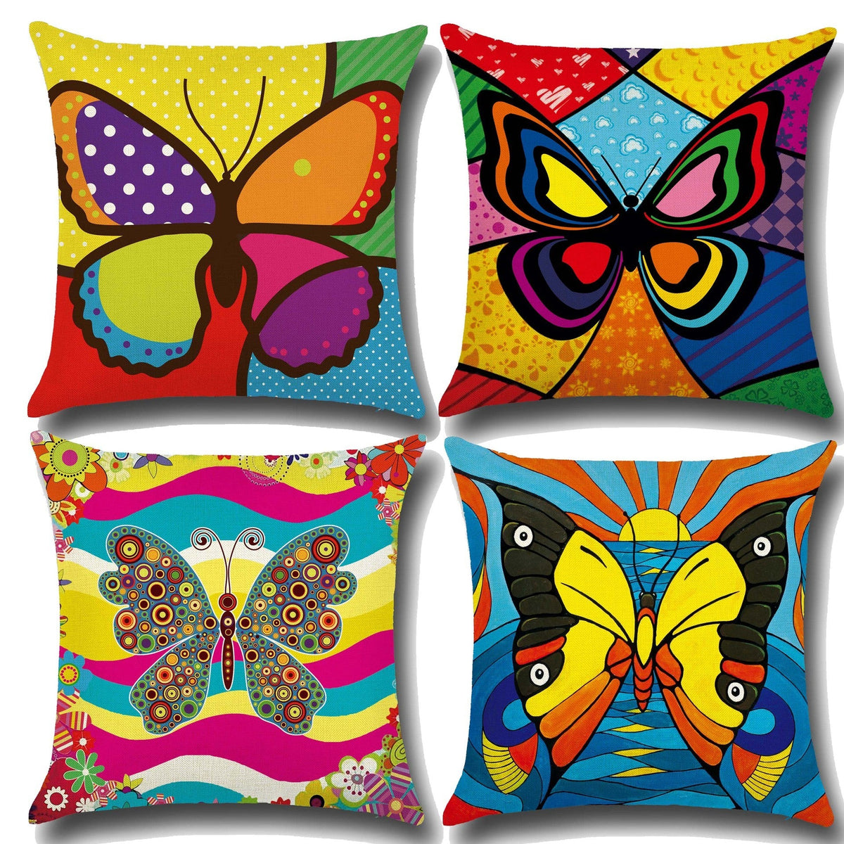 HKM-379795 Butterfly Pattern Cotton Linen Pillowcase, European Classical Cushion Cover 45x45cm