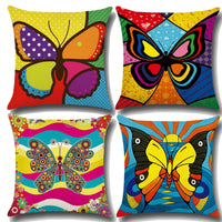 HKM-379795 Butterfly Pattern Cotton Linen Pillowcase, European Classical Cushion Cover 45x45cm
