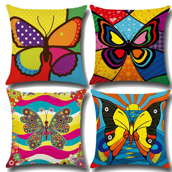 HKM-379795 Butterfly Pattern Cotton Linen Pillowcase, European Classical Cushion Cover 45x45cm