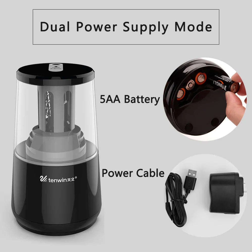 HKM-379795 Heavy-Duty Electric Pencil Sharpener with Helical Steel Blade for USB, AC, or Battery Operation