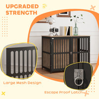 HKM-3799997 Walnut Brown Large Dog Crate Furniture with Anti-Chew Mesh and Secure Single Door