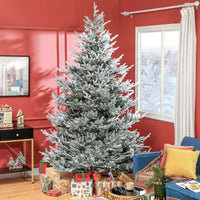 HKM-380115 9 FT Flocked Hinged Christmas Tree with 1939 Tips and Auto Open Green Steel Base