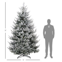 HKM-380115 9 FT Flocked Hinged Christmas Tree with 1939 Tips and Auto Open Green Steel Base
