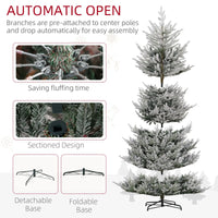 HKM-380115 9 FT Flocked Hinged Christmas Tree with 1939 Tips and Auto Open Green Steel Base