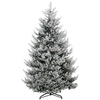HKM-380115 9 FT Flocked Hinged Christmas Tree with 1939 Tips and Auto Open Green Steel Base