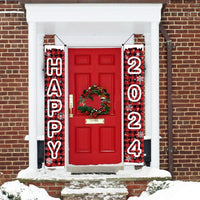 HKM-380115 New Year Festival Decorative Flag Banners - Happy 2024, 30x180cm, Spring Buds Material