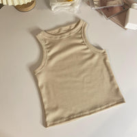 HKM-3801917 Cropped Slim Fit Sleeveless Tank Top for Women in Apricot, Dark Blue, White, and Black