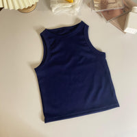 HKM-3801917 Cropped Slim Fit Sleeveless Tank Top for Women in Apricot, Dark Blue, White, and Black