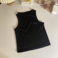 HKM-3801917 Cropped Slim Fit Sleeveless Tank Top for Women in Apricot, Dark Blue, White, and Black