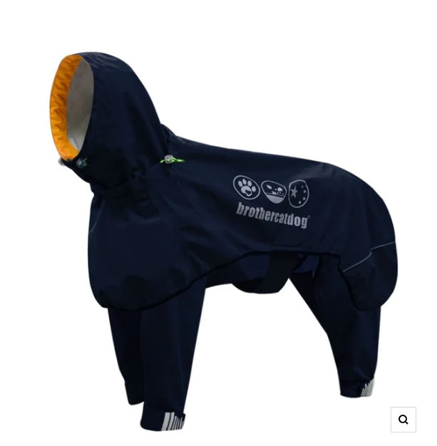 HKM-3803709 Waterproof Four-Legged Raincoat for Medium to Large Dogs in Dark Khaki and Dark Blue