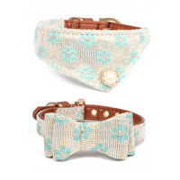 HKM-3804093 Floral Pattern Dog Bow Collar in Yellow, Pink, Blue, and Green with Adjustable Sizes