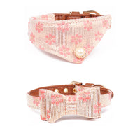 HKM-3804093 Floral Pattern Dog Bow Collar in Yellow, Pink, Blue, and Green with Adjustable Sizes