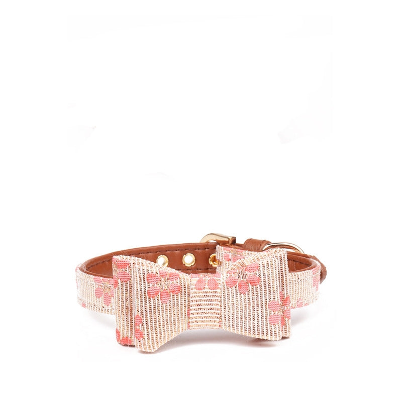 HKM-3804093 Floral Pattern Dog Bow Collar in Yellow, Pink, Blue, and Green with Adjustable Sizes