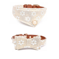 HKM-3804093 Floral Pattern Dog Bow Collar in Yellow, Pink, Blue, and Green with Adjustable Sizes