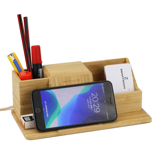 HKM-380563 Wireless Charging Pen Holder in Simple Style - Phoebe Material, Multi-functional Desk Organizer