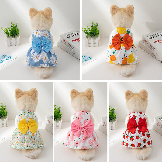HKM-3806653 Ultra-thin Summer Floral Butterfly Knot Dress for Dogs and Cats in Multiple Colors Sizes S-XL